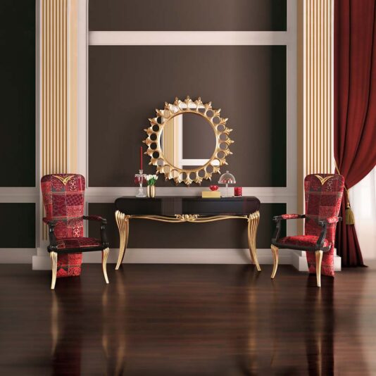 Modern Black Lacquered Gold Leaf Console Table Modern Black Lacquered Gold Leaf Console Table