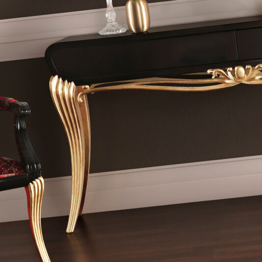 Modern Black Lacquered Gold Leaf Console Table Modern Black Lacquered Gold Leaf Console Table