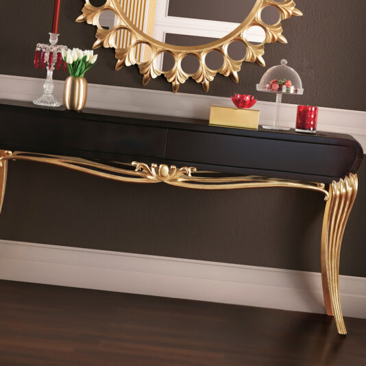Modern Black Lacquered Gold Leaf Console Table Modern Black Lacquered Gold Leaf Console Table