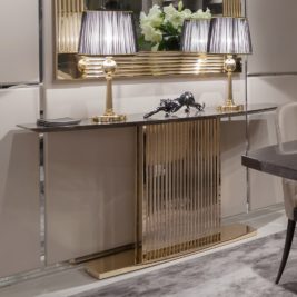 Gold Contemporary Italian Designer Marble Console And Mirror Set