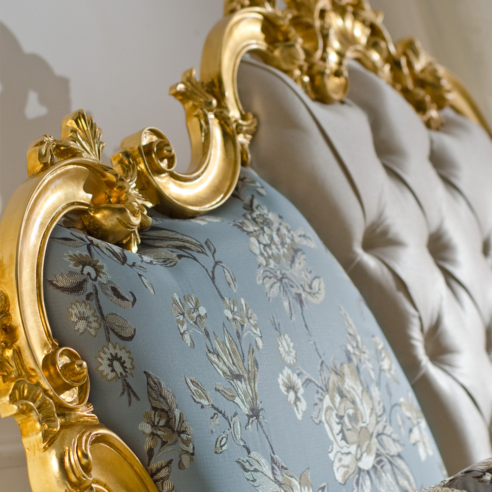 Gold Leaf Rococo Button Upholstered Bed