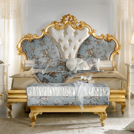 Gold Leaf Rococo Button Upholstered Bed