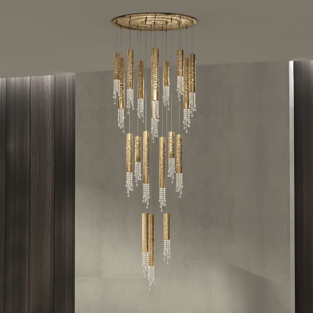 Gold Plated Contemporary Crystal Pendant Chandelier