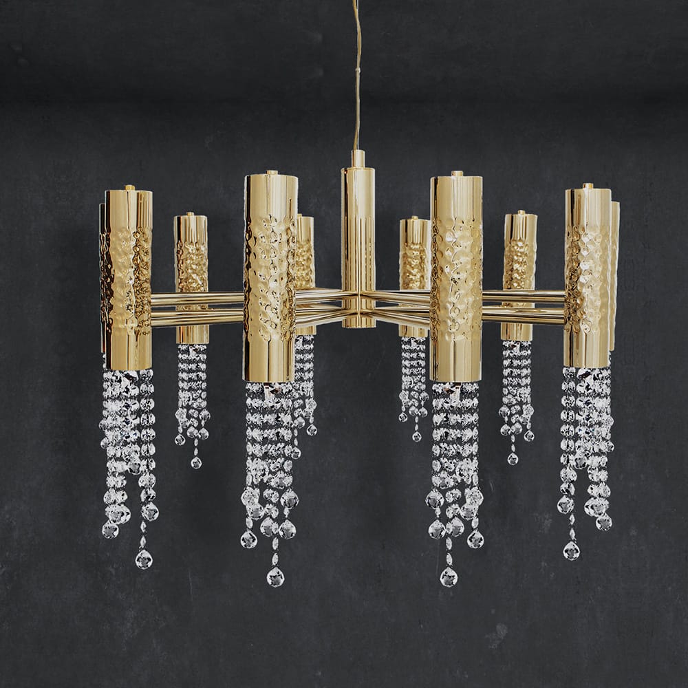 Gold Plated Hammered Crystal Pendant Chandelier