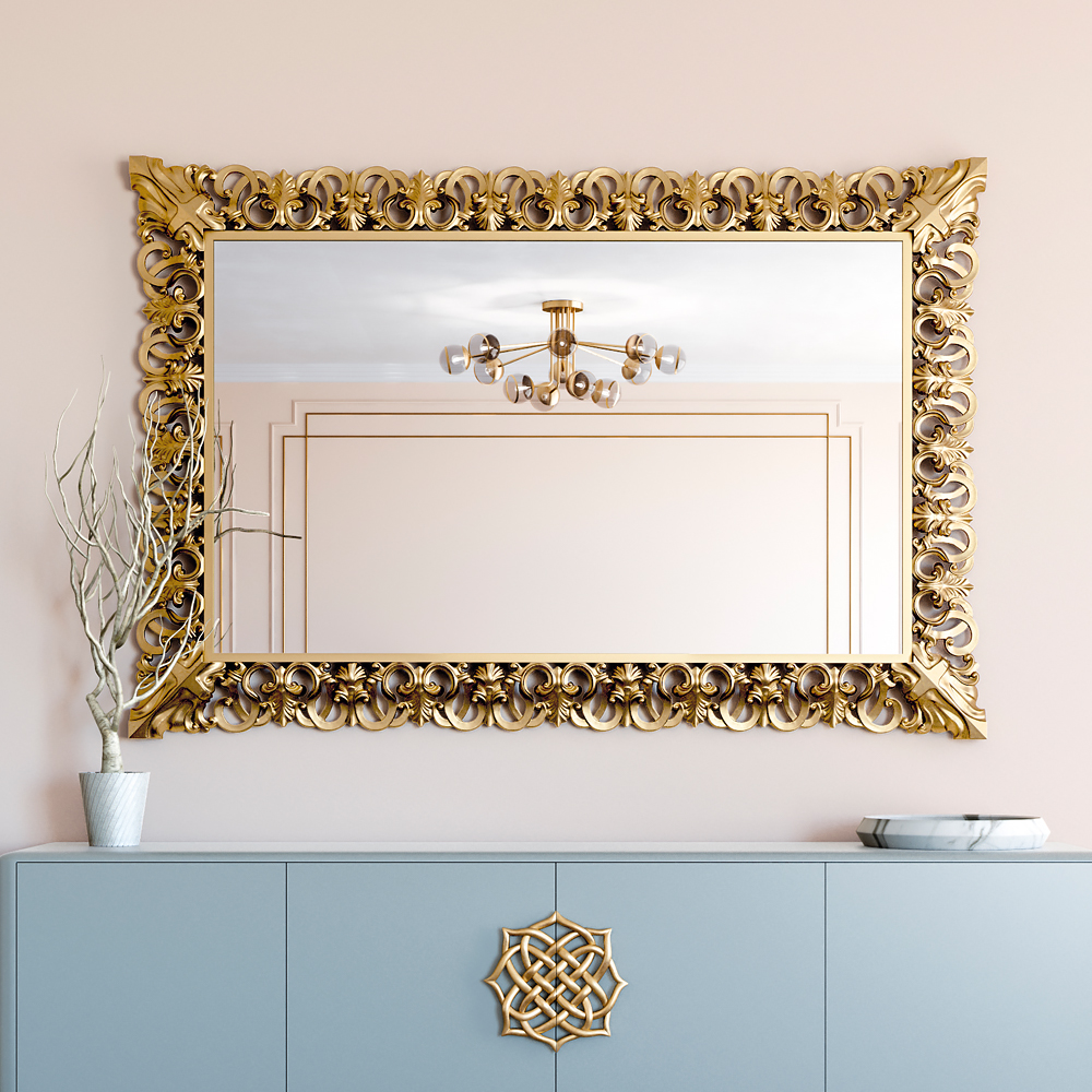 Large Rectangular Gold Leaf Carved Mirror