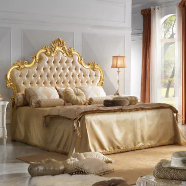 Grand Button Upholstered Gold Leaf Rococo Bed Grand Button Upholstered Gold Leaf Rococo Bed
