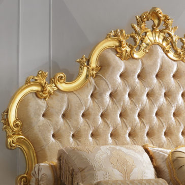 Grand Button Upholstered Gold Leaf Rococo Bed Grand Button Upholstered Gold Leaf Rococo BedGrand Button Upholstered Gold Leaf Rococo Bed