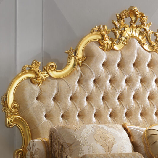 Grand Button Upholstered Gold Leaf Rococo Bed Grand Button Upholstered Gold Leaf Rococo BedGrand Button Upholstered Gold Leaf Rococo Bed