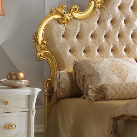 Grand Button Upholstered Gold Leaf Rococo Bed Grand Button Upholstered Gold Leaf Rococo Bed