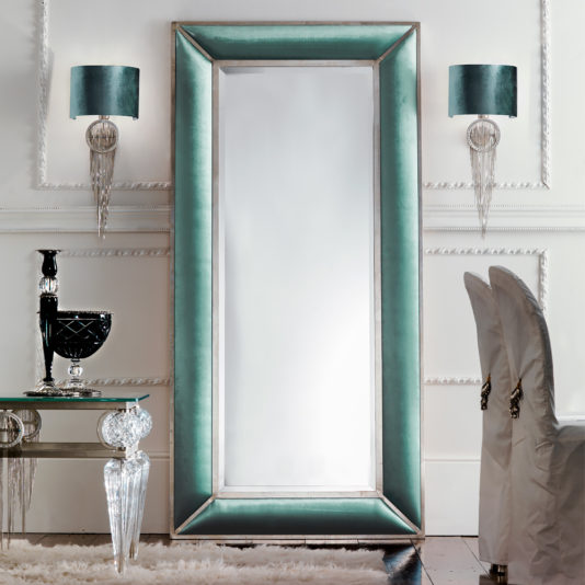 Italian Floorstanding Aquamarine Velvet Mirror