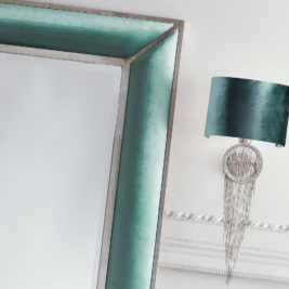 Italian Floorstanding Aquamarine Velvet Mirror