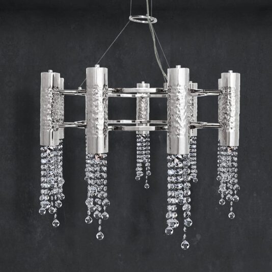 Hammered Silver Italian Crystal Pendant Chandelier