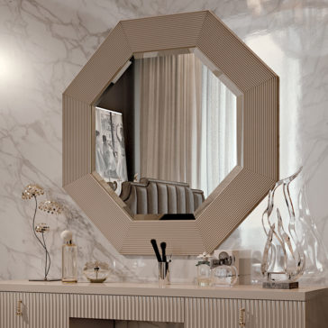 High End 5 Drawer Art Deco Inspired Dressing Table Art Deco Inspired Designer Italian Octagonal Mirror