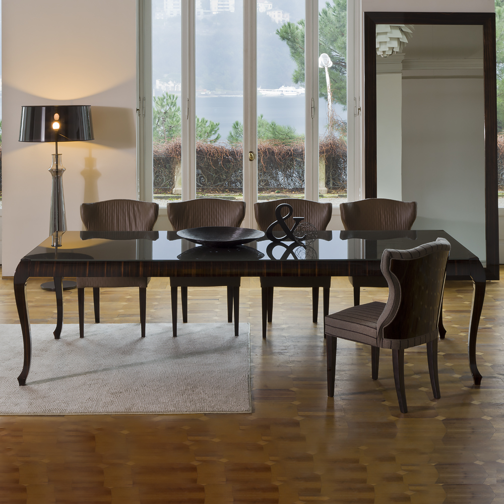High End Ebony Veneer Glass Topped Dining Table