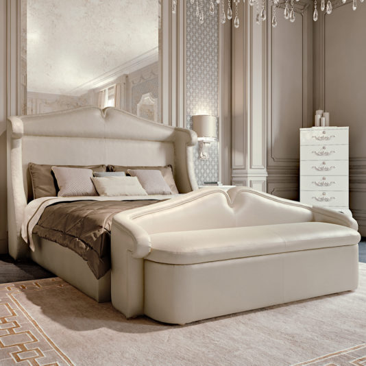 High End Classic Italian Cream Upholstered Storage Bed
