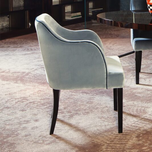 High End Designer Egg-Shell Blue Velvet Dining Armchair