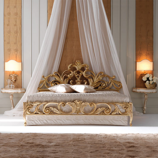 High End Designer Gold Rococo Bed