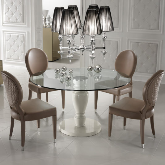 Designer Italian Leather Dining Chair and Glass Dining Table Set