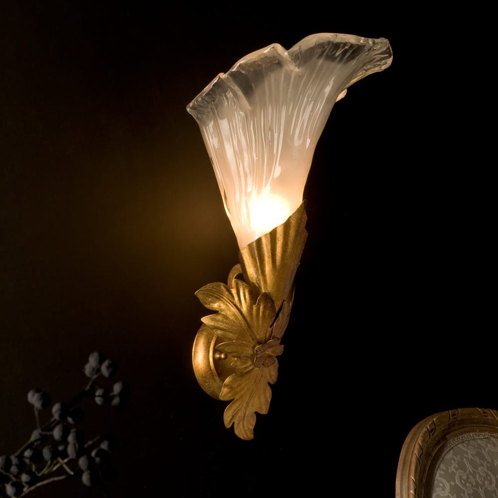 High End Designer Italian Murano Glass Lily Wall Light