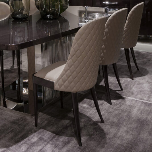 High End Designer Italian Quilted Leather Walnut Dining Chair High End Designer Italian Quilted Leather Walnut Dining Chair