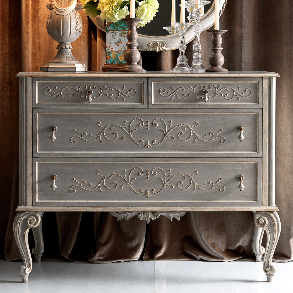 High End Ornate Grey Italian Chest of Drawers