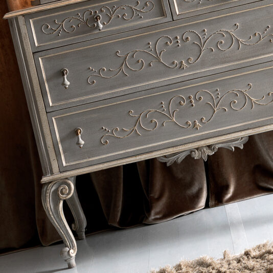 High End Ornate Grey Italian Chest of Drawers High End Grey Italian Chest of Drawers and Mirror Set