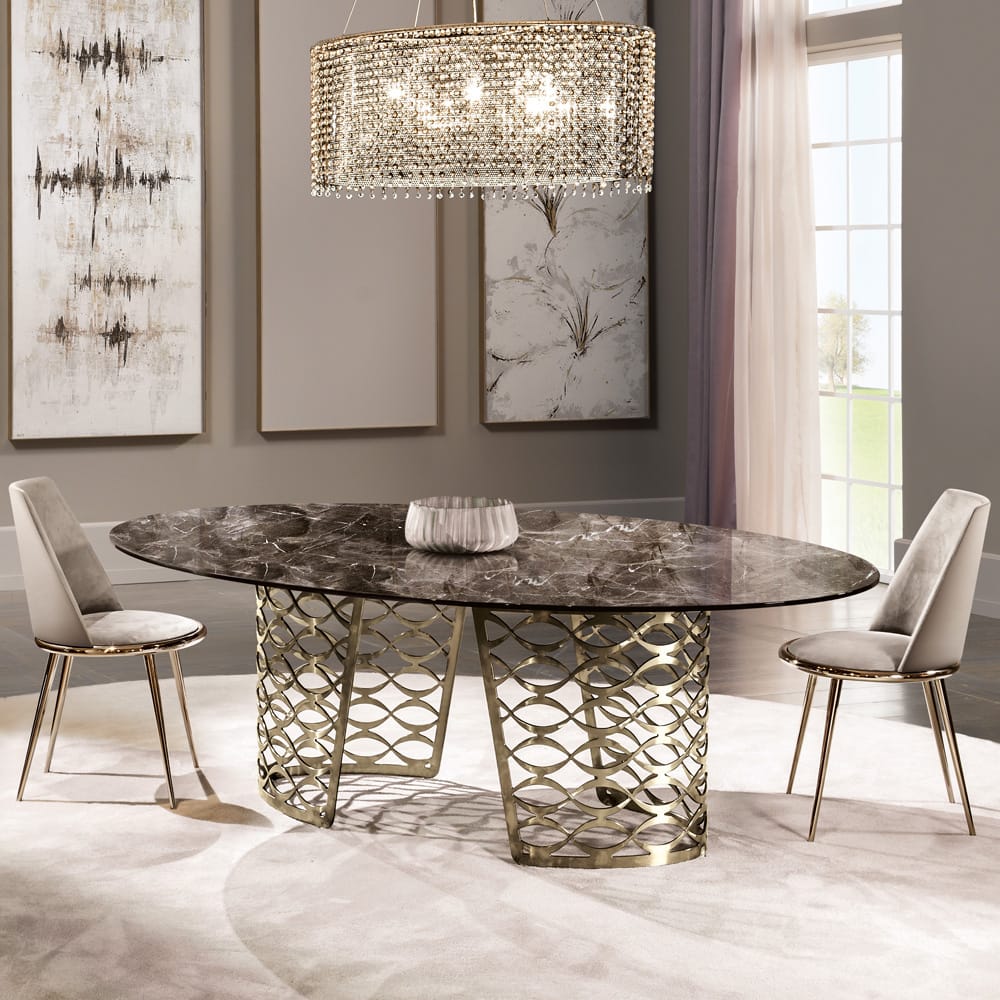 High End Italian Bronze Oval Marble Dining Set