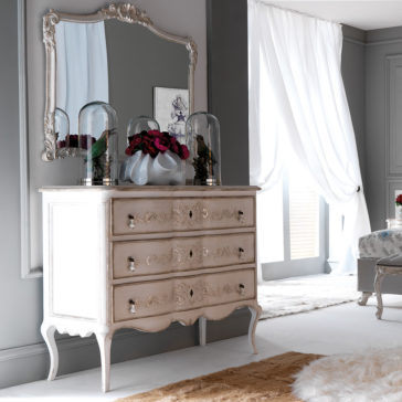 Ornate Silver Designer Italian Wall Mirror High End Italian Chest of Drawers and Mirror Set