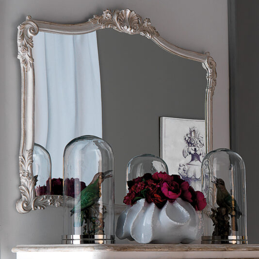 High End Italian Chest of Drawers and Mirror Set Ornate Silver Designer Italian Wall Mirror
