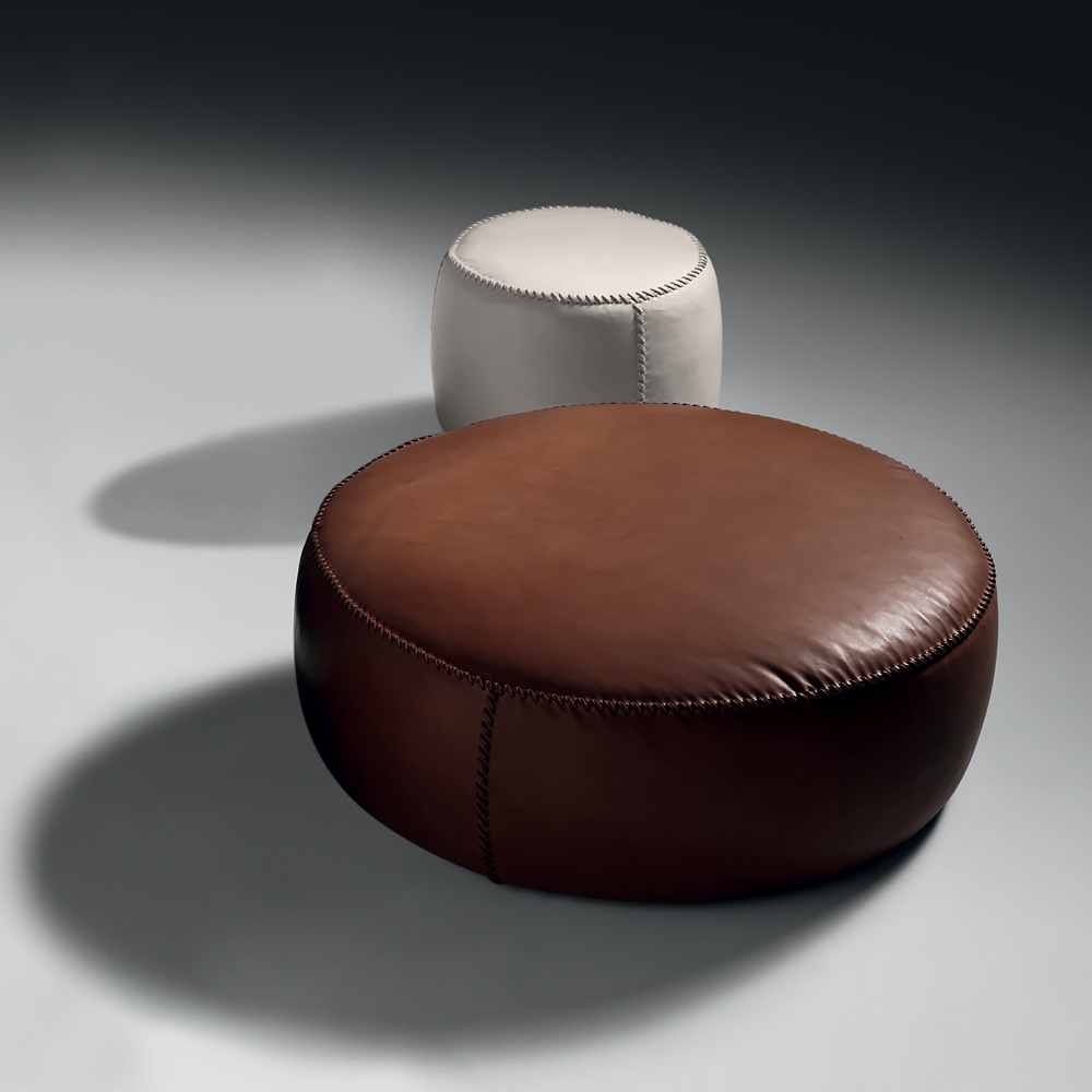 High End Designer Round Leather Pouffe