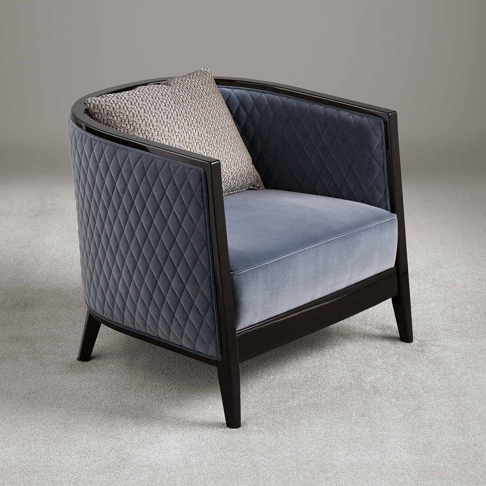 High End Italian Designer Quilted Velvet Tub Chair