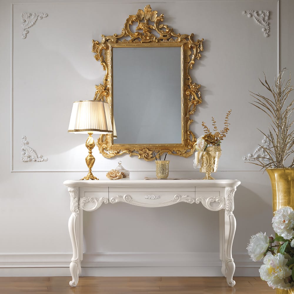 High End Italian Dressing Table And Ornate Gold Leaf Mirror Set