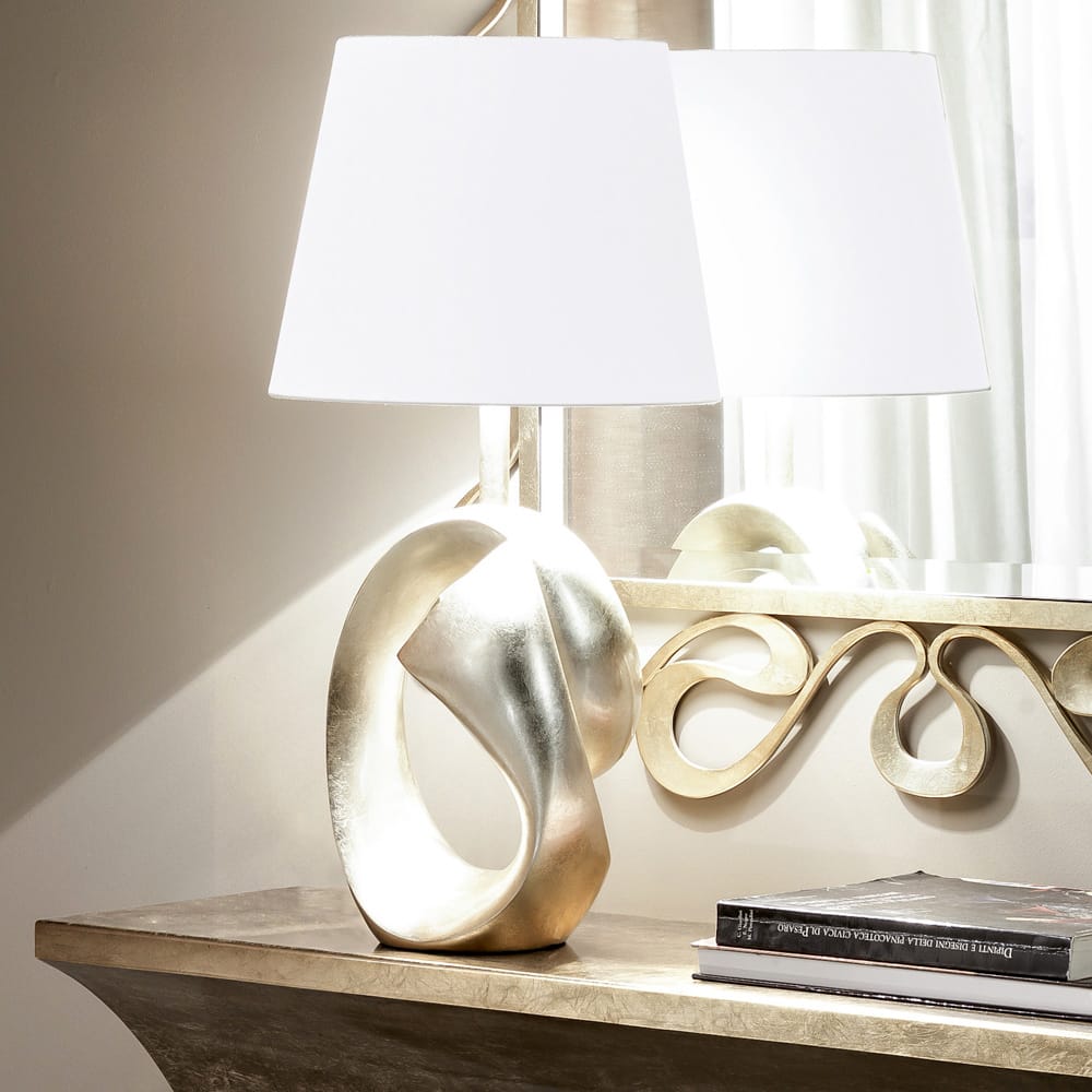 Luxury Italian Champagne Silver Leaf Table Lamp