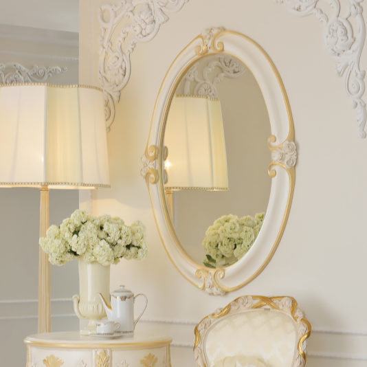 High End Italian Ivory And Gold Oval Mirror