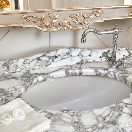 High End Louis XVI Inspired Marble Bathroom Vanity Unit