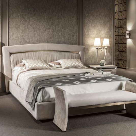 High End Italian Nubuck Gathered Upholstered Designer Bed