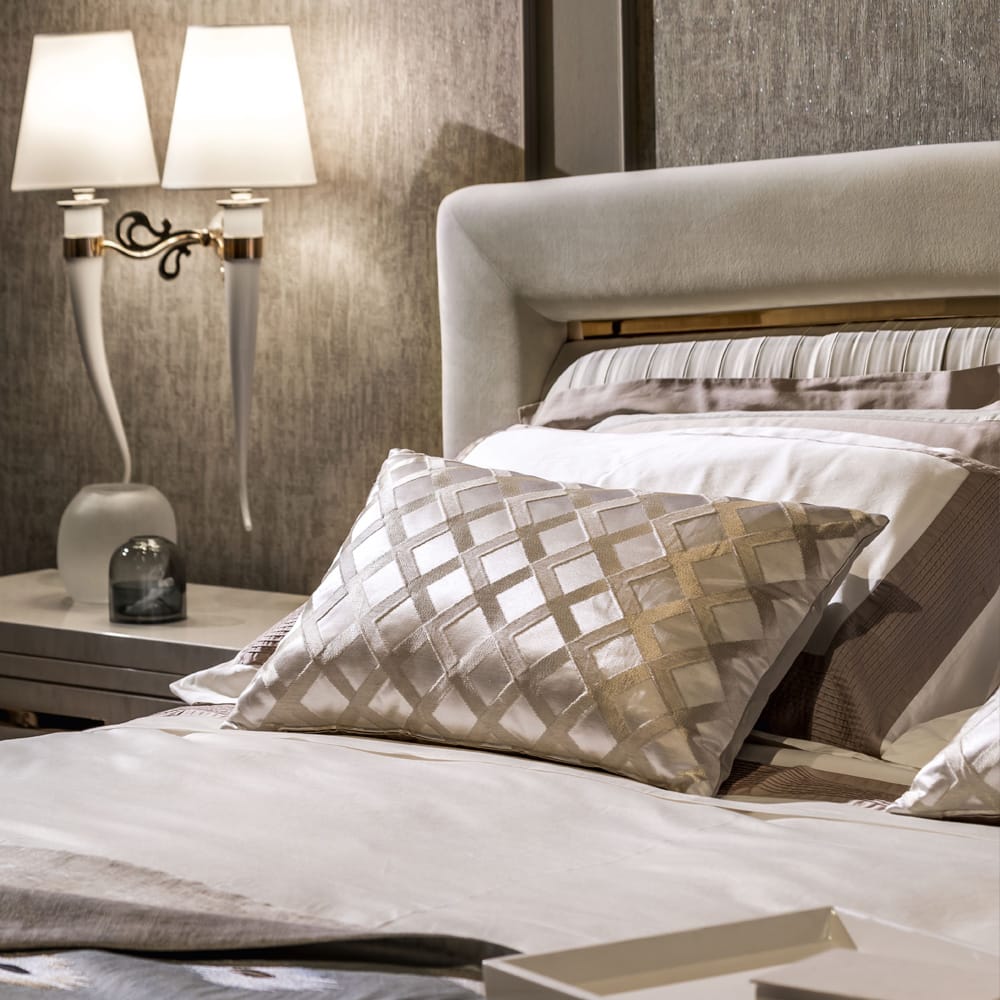 High End Italian Nubuck Gathered Upholstered Designer Bed