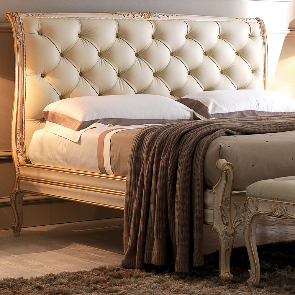 High End Italian Ornate Leather Button Upholstered Bed