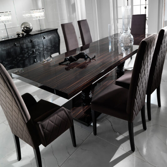 Large Ebony Dining Table Set Large Ebony Table Including Nubuck Upholstered Dining Chairs
