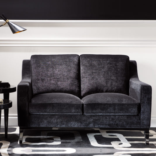 High End Modern Black Velvet Small Sofa