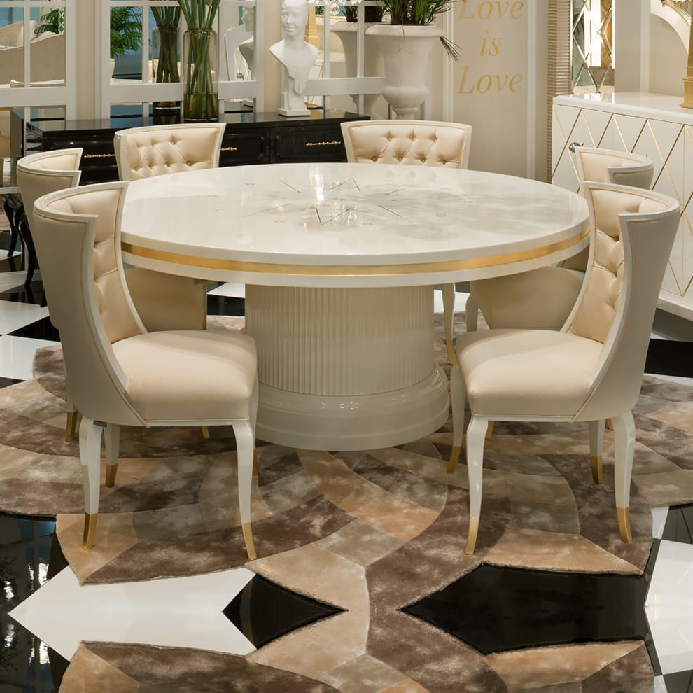 High End Modern Ivory Lacquered Round Dining Table