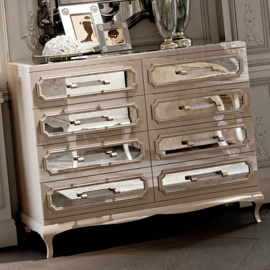 High End Modern White Lacquered Mirrored Drawers