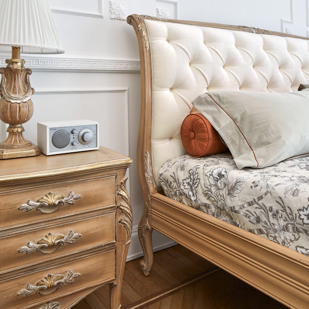 High End Oak Button Upholstered Italian Bed