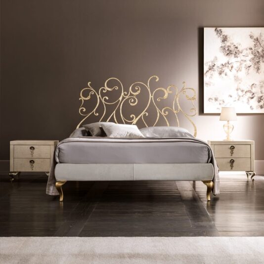 High End Ornate Italian Gold Leaf Designer Wrought Iron Bed High End Ornate Italian Gold Leaf Designer Wrought Iron Bed