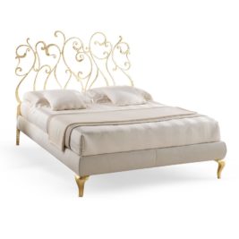 High End Ornate Italian Gold Leaf Designer Wrought Iron Bed