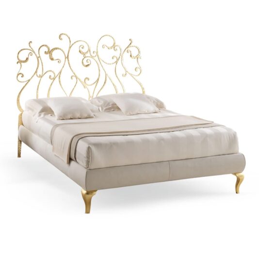 High End Ornate Italian Gold Leaf Designer Wrought Iron Bed High End Ornate Italian Gold Leaf Designer Wrought Iron Bed
