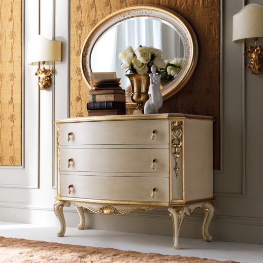 High End Rococo Chest of Drawers and Mirror Set