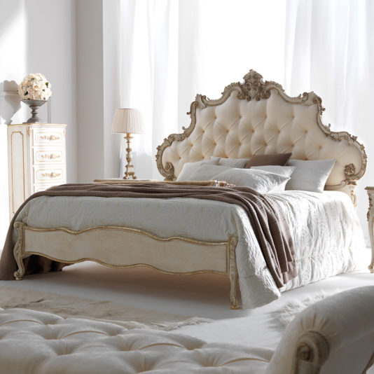 High End Rococo Reproduction Button Upholstered Bed