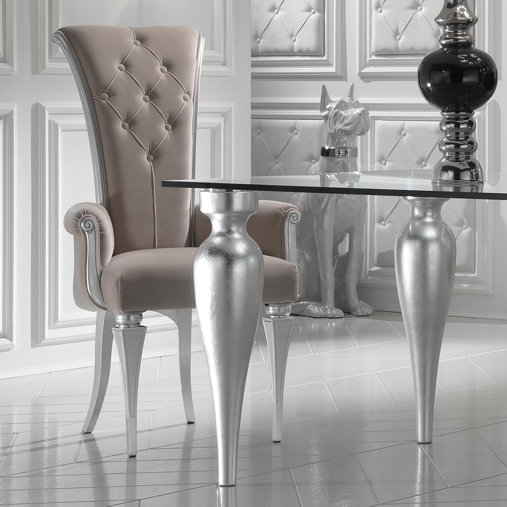 High End Silver Leaf High Backed Dining Chair