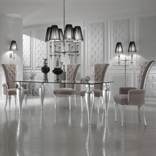High End Italian Designer Glass Rectangular Dining Table Set